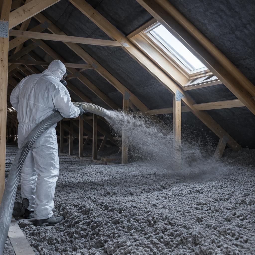 Soufflage d’isolant dans les combles d’une résidence collective